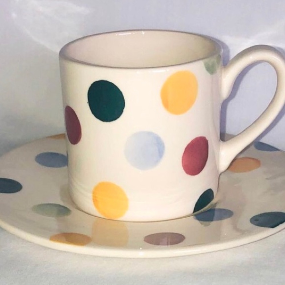 Emma Bridgewater Polka Dot Rare Espresso Cup Saucer Demitasse 25 Yr Anniversary